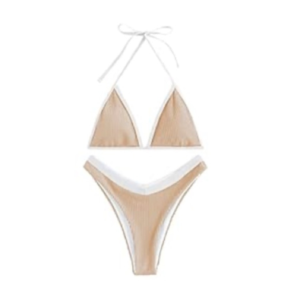Zaful - Tan and White Bikini Set
